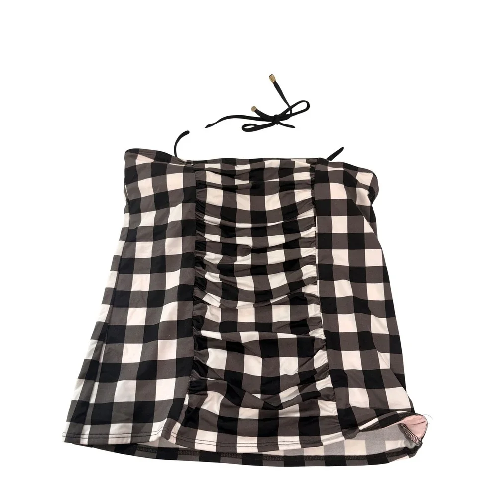 Lime Ricki Black White Buffalo Plaid Ruched Tankini Swim Top XXL NEW